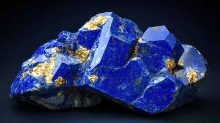 A deep blue lapis lazuli mineral with golden flecks of pyrite scattered throughout