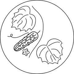 Logo. Cucumber. Mustache, leaves and flower of cucumber. Vector icon.	