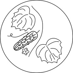 Logo. Cucumber. Mustache, leaves and flower of cucumber. Vector icon.