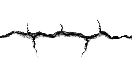 Large crack with sharp edges, isolated on transparent cutout background