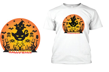 Halloween Cat and Tree T Shirt Design