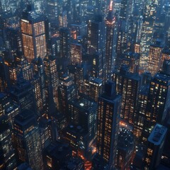 Obraz premium Nighttime cityscape illuminated by vibrant skyscrapers