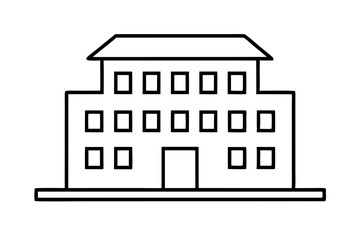 Clean Vector Illustration of a Simple Hotel Building Icon Featuring a Square Base
