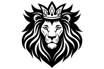 Stunning Vector Illustration Featuring a Regal Lion Wearing a Detailed Crown on Its Head
