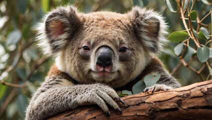 Obraz premium Sleepy Koala Resting in a Tree Fork