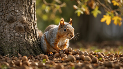 Obraz premium A Squirrel Gathering Acorns