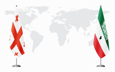 Georgia and Somaliland flags for official meeting against background of world map.