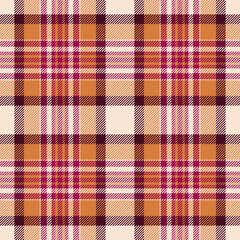 1950s plaid vector tartan, endless background seamless fabric. Outfit texture textile pattern check in light and orange colors.