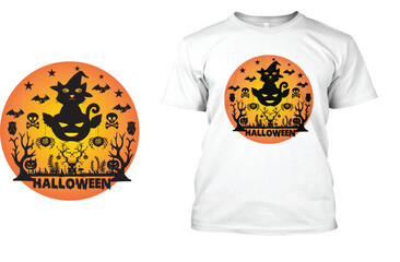 Halloween Cat and Tree T Shirt Design