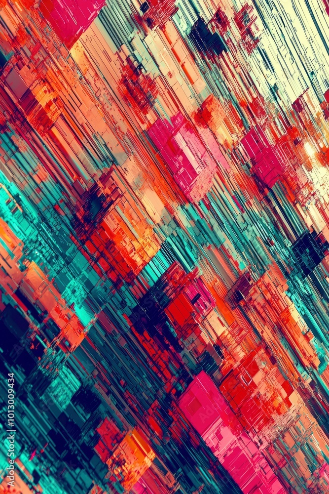 Poster abstract geometric pattern with vibrant colors and interlocking shapes