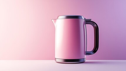 Stylish pink electric kettle with black handle on a soft gradient background. Ideal for modern kitchens blending form and function. Generative AI