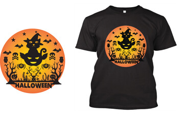 Halloween Cat and Tree T Shirt Design