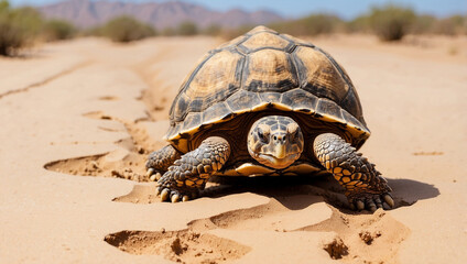 Fototapeta premium Tortoise Walking Across Sand