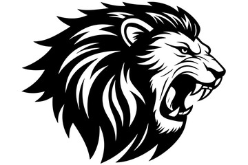 Majestic Lion Head Vector Illustration Showcasing Detailed Flowing Side Profile
