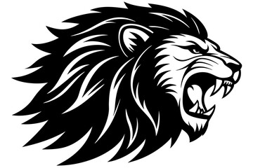 Captivating Lion Head Side Profile Vector Illustration Featuring Flowing Mane Details
