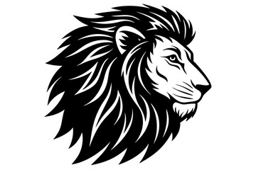 Elegant Vector Art of a Lion Head Side Profile with Flowing Mane and Intricate Details
