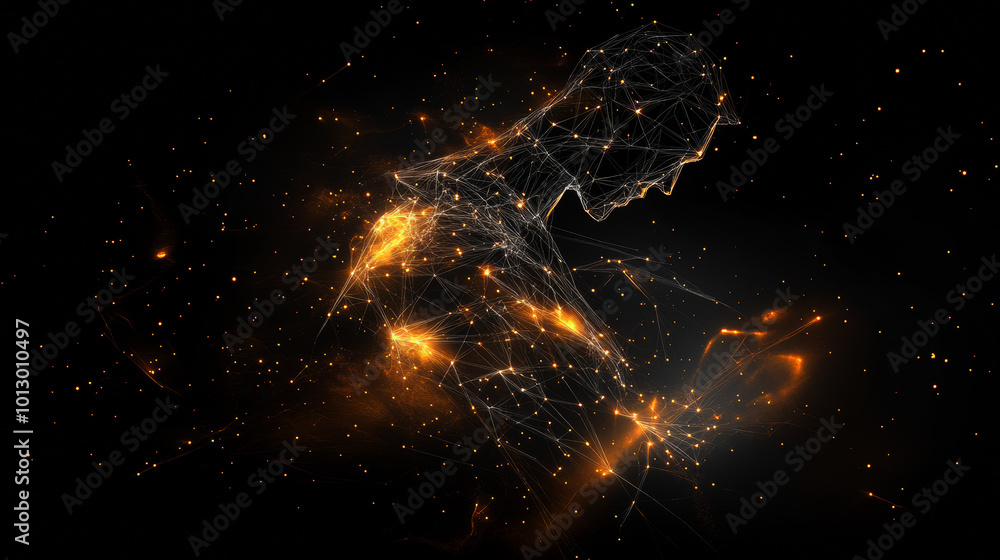 Poster a dark background with fiery lines and points creates a dynamic design.it features a quote and symbo