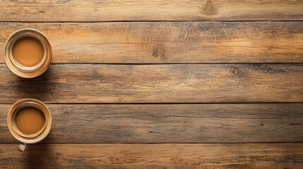 Two cups of coffee on a rustic wooden table, inviting a moment of relaxation and enjoyment.