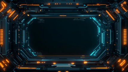 Futuristic Tech Interface with Blue and Orange Neon Lights