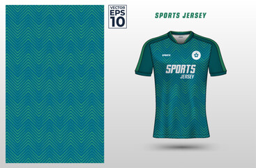 Green Blue t-shirt sport design template with line halftone pattern for soccer jersey. Sport uniform in front view. Tshirt mock up for sport club. Vector Illustration	