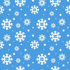 White snowflakes on a cold blue background. Vector seamless New Year holiday background with a repeating pattern.