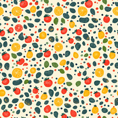 Playful Fruit and Leaves Seamless Pattern Background Wallpaper