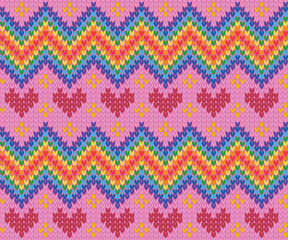 Heart knitting pattern texture. sweater winter knitted seamless pattern. winter knitwear fabric cotton rhombus vector.