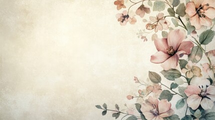 A boho-styled beige background with ornamented pastel flowers and copyspace on the right