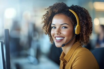 Obraz premium Smiling Customer Service Representative with Headset
