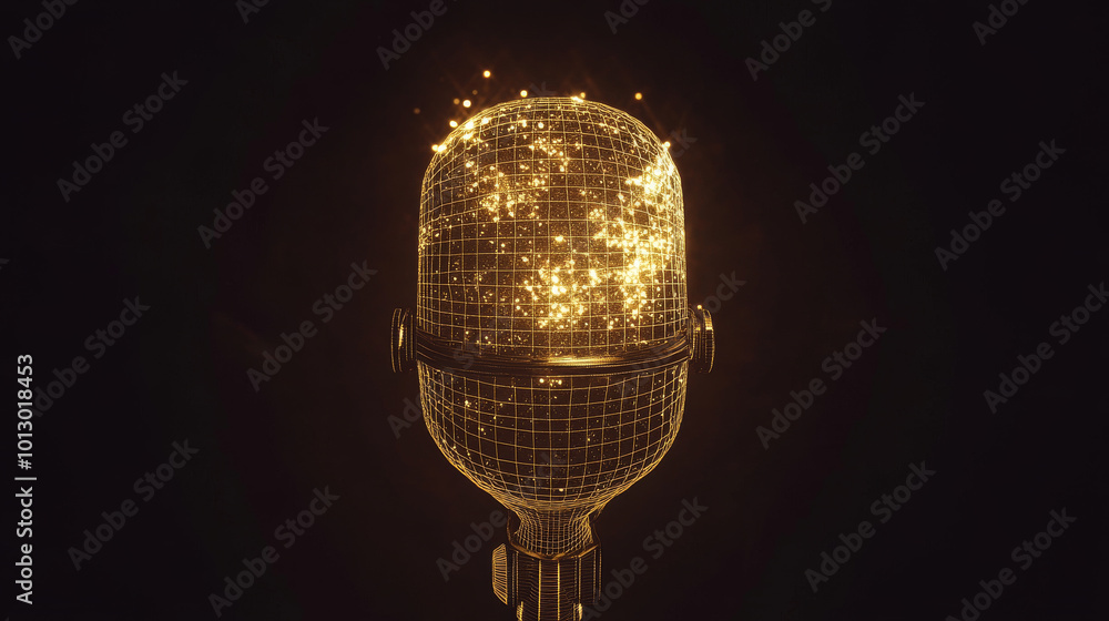 Aufkleber a retro microphone with a golden sparkle effect. it's made up of shimmering gold dots and lines on a