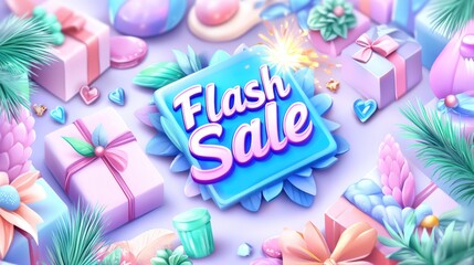 Vibrant flash sale promotion with colorful gifts and festive elements for holiday shopping
