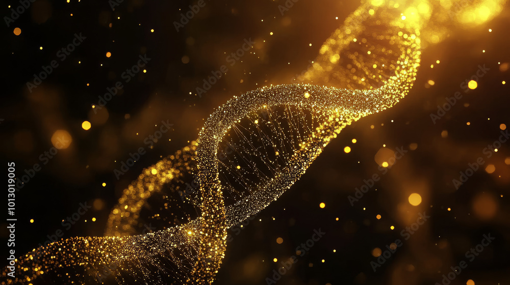 Aufkleber a simple, geometric picture of dna with a sparkling golden dust effect. the image is made of points 