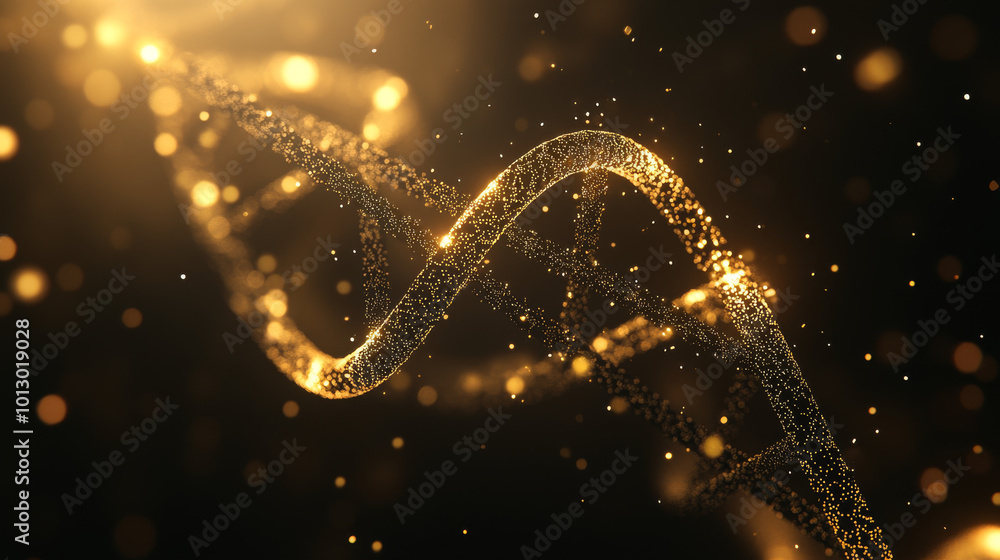 Aufkleber a simple, geometric picture of dna with a sparkling golden dust effect. the image is made of points 