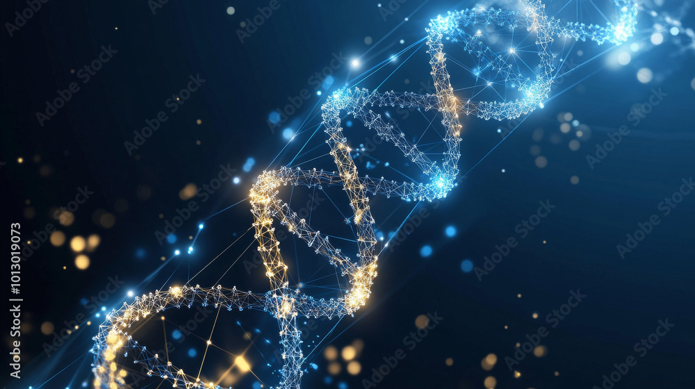 Aufkleber a simple, geometric picture of dna with a sparkling golden dust effect. the image is made of points 
