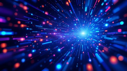 Fototapeta premium Dynamic abstract background with colorful light streaks and particles creating a sense of motion.