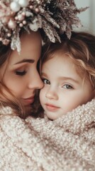 Obraz premium A woman and a child wrapped in a blanket