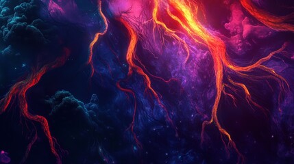 Fototapeta premium A striking portrayal of glowing growth, showcasing colorful, flowing tendrils set against a shadowy backdrop, perfect for artistic and scientific explorations