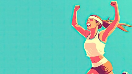 Image of happy female runners while participating in a marathon. Female athlete crossing the finish line.