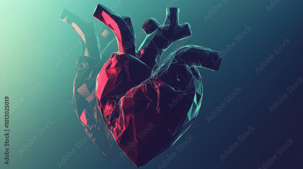 Aufkleber this image shows a heart with a painful area, designed using a low-poly style. the heart is part of 