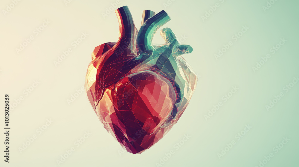 Poster this image shows a heart with a painful area, designed using a low-poly style. the heart is part of 