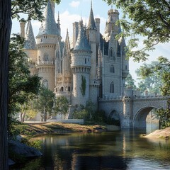 Obraz premium Enchanting medieval castle by a serene lake