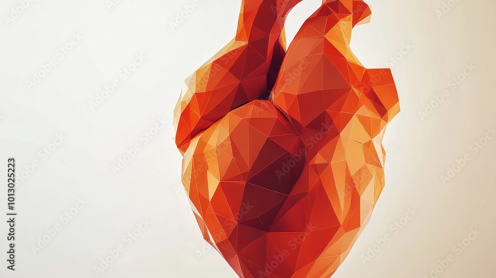 Poster this image shows a heart with a painful area, designed using a low-poly style. the heart is part of 