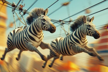 Zebras zooming through zigzagging ziplines