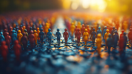 A 3D rendering of stick figures symbolizing the sociological concept of inclusion, where individuals of all genders, ages, origins, and abilities coexist in harmony. Generative AI