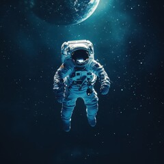 Astronaut floating in space with Earth in the background