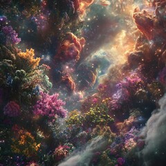 Obraz premium Vibrant cosmic coral reef in a celestial landscape