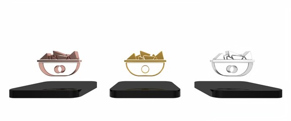 Colorful Nachos in plate icon isolated on white background. Tortilla chips or nachos tortillas. Traditional mexican fast food menu. Minimalism concept. 3D render illustration