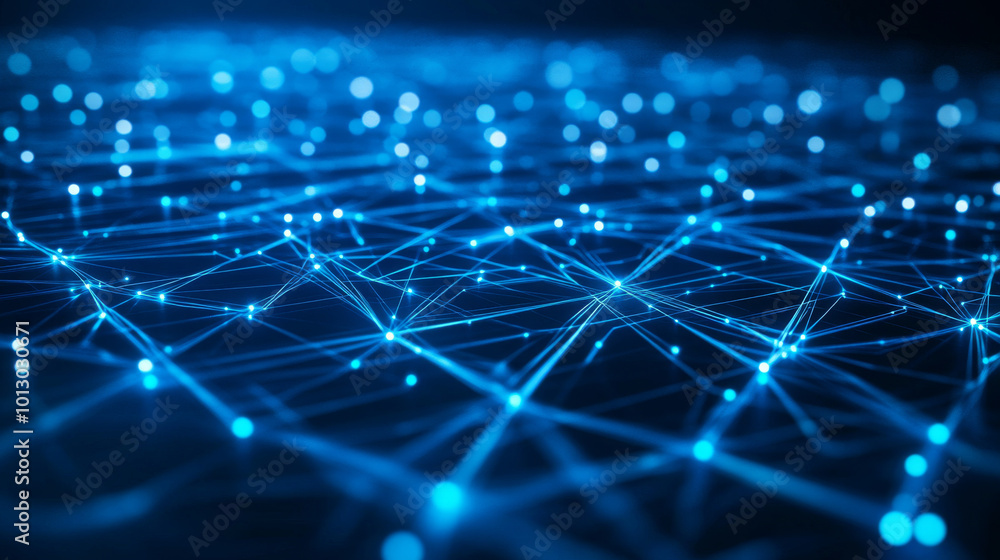 Poster a blue background with lines that look like a circuit board. this futuristic design represents techn