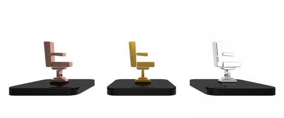 Colorful Barbershop chair icon isolated on white background. Barber armchair sign. Minimalism concept. 3D render illustration
