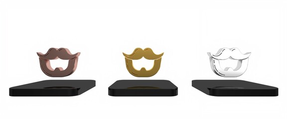 Colorful Mustache and beard icon isolated on white background. Barbershop symbol. Facial hair style. Minimalism concept. 3D render illustration